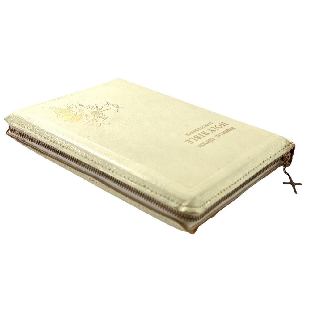 1958 Memorial Holy Bible KJV Zippered White Cover w Cross Wood Presentation Box - Picture 8 of 12